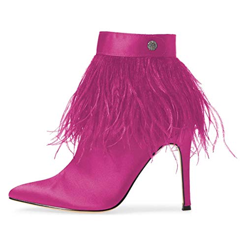 FSJ Fluffy Feather Tassel Ankle Boots - Pointed Toe Stiletto Heels Size 4-15 US Prom Booties