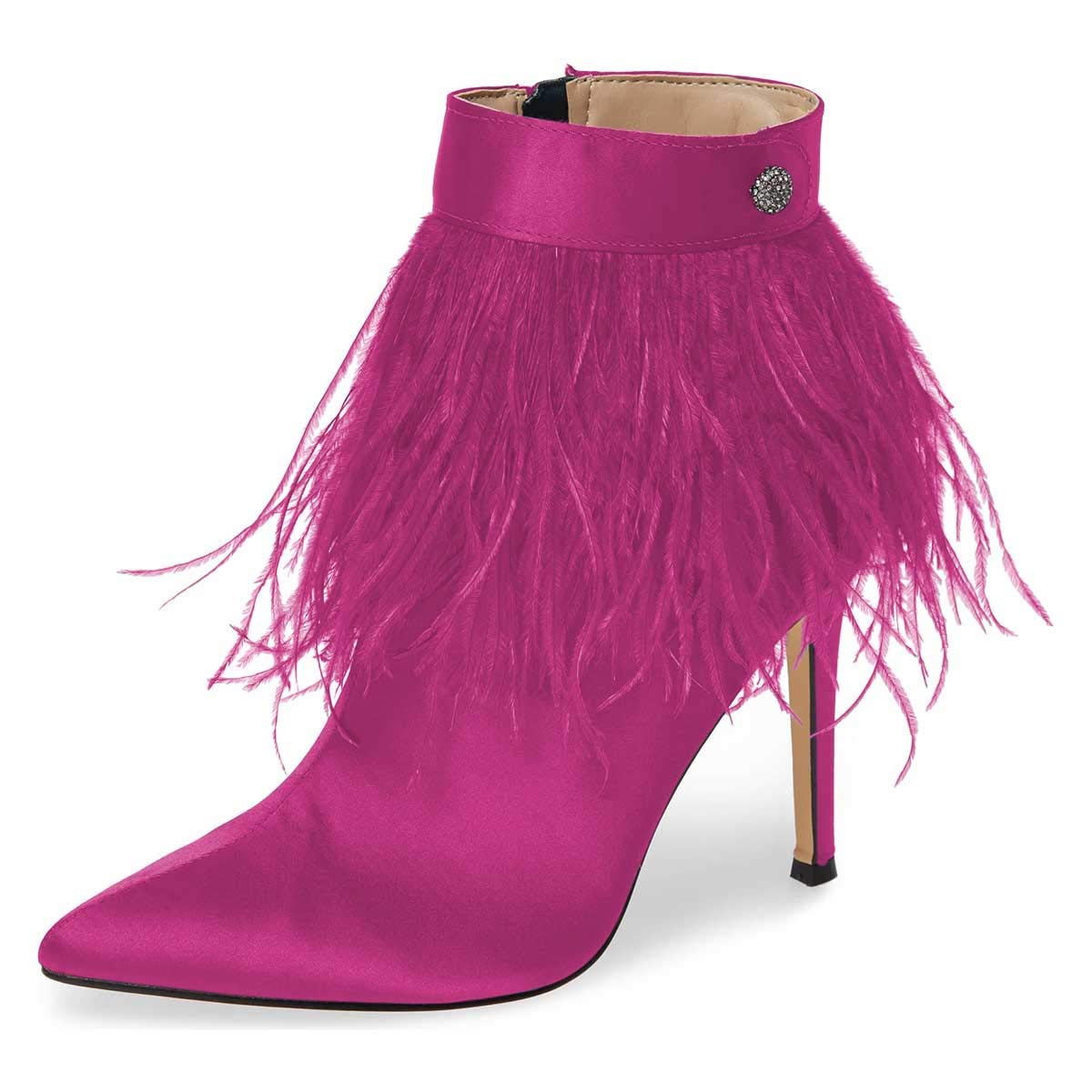 FSJ Fluffy Feather Tassel Ankle Boots - Pointed Toe Stiletto Heels Size 4-15 US Prom Booties